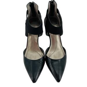 Tahari Corry Black Leather Ankle Strap Zip Back Pointed Toe Classic Heels 7.5